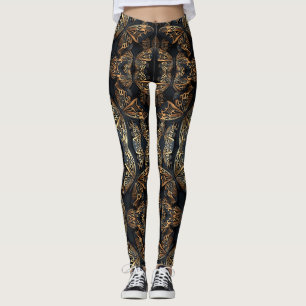 Legging Borboleta Preta e Ouro Pattren Invisível