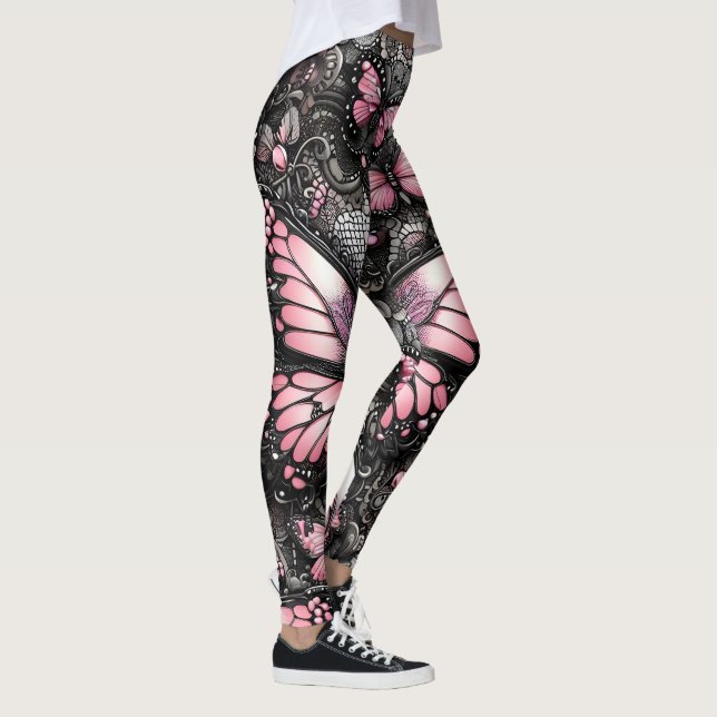Legging Borboleta Rosa Negra Abstrato Chic (Direita)