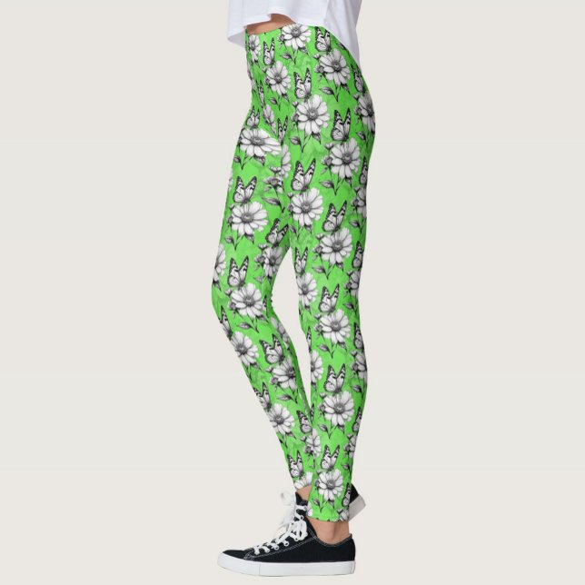 Legging Borboleta Sobre Design Verde Padrão Flor (Criador carregado)