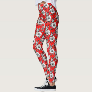 Legging Borboleta Sobre Design Vermelho Padrão De Flor