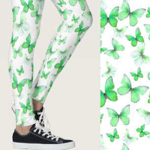 Legging Borboleta verde feminina padrão caprichoso