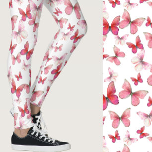 Legging Borboleta vermelha feminina padrão caprichoso