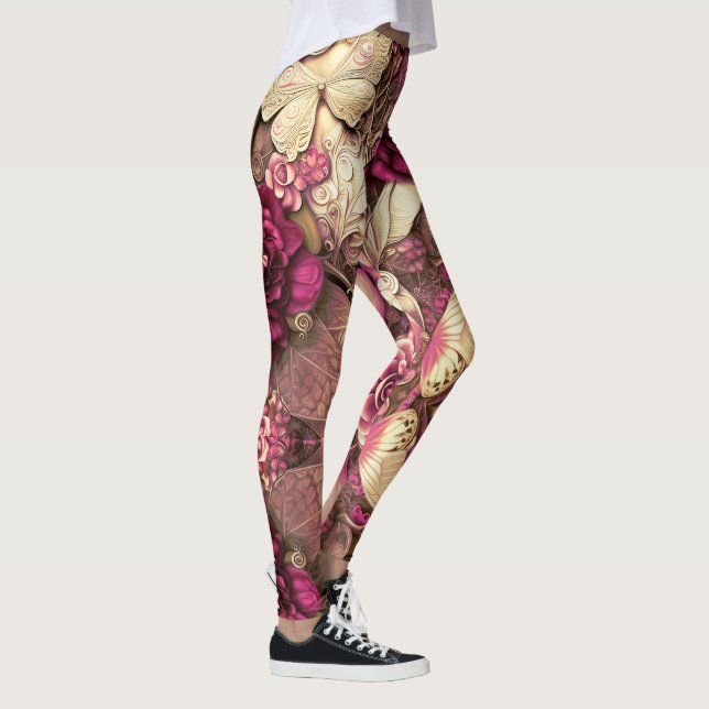 Legging Borboletas De Colagem Decorativa E Pernas De Rosa (Direita)