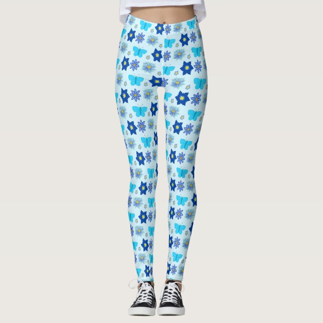 Legging Borboletas e flores de "Baby Boy" azuis (Frente)