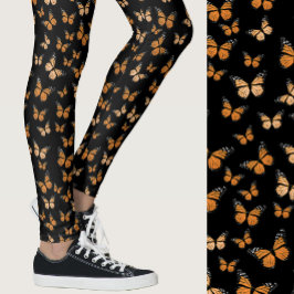 Legging Borboletas Monarca Preto Padrão Caprichoso