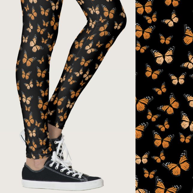 Legging Borboletas Monarca Preto Padrão Caprichoso (Criador carregado)