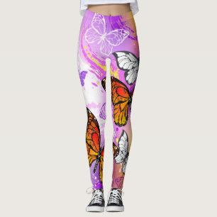 Legging Borboletas Monarcas em Fundo Roxo