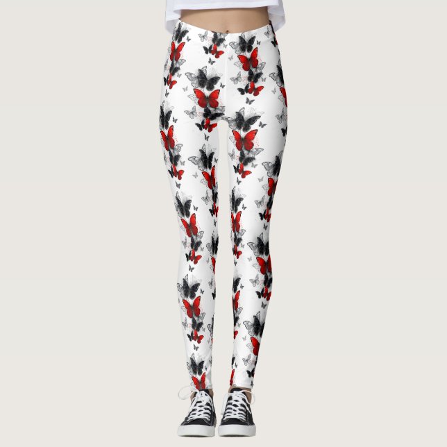 Legging Borboletas Negras e Vermelhas (Frente)