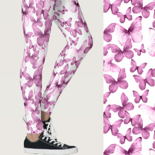 Legging Borboletas Rosa Meninas Padrão Caprichoso