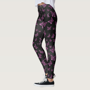 Legging Borboletas Rosa Quente Brilho Glam