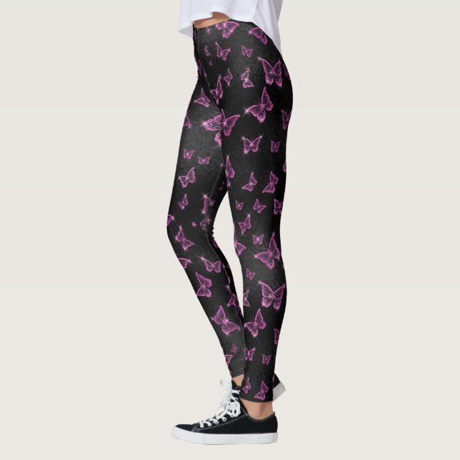 Legging Borboletas Rosa Quente Brilho Glam (Esquerda)