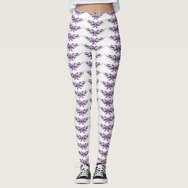 Legging borboletas roxas brancas (Frente)