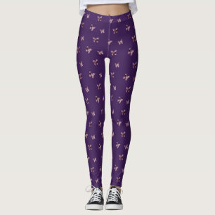 Legging Borboletas roxas roxas e rosadas femininas
