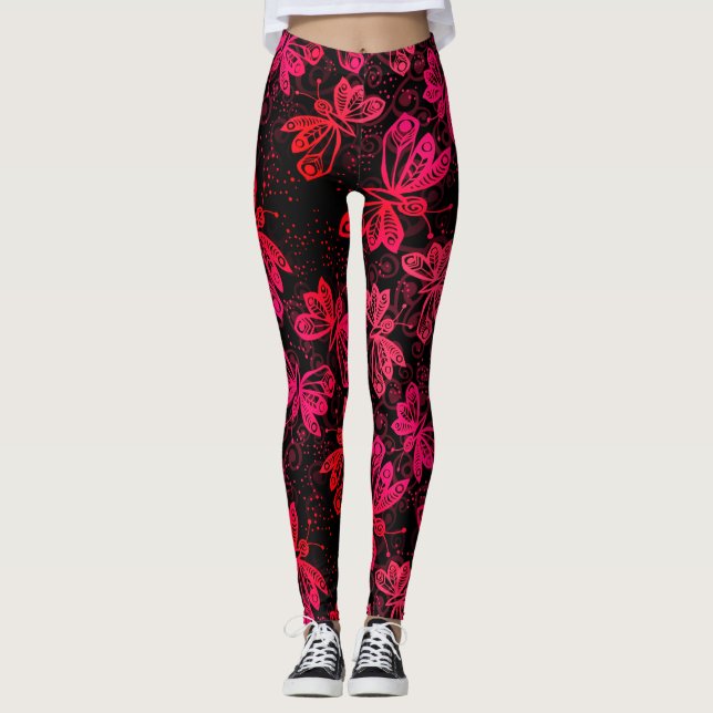 Legging Borboletas Vermelhas Brilhantes (Frente)