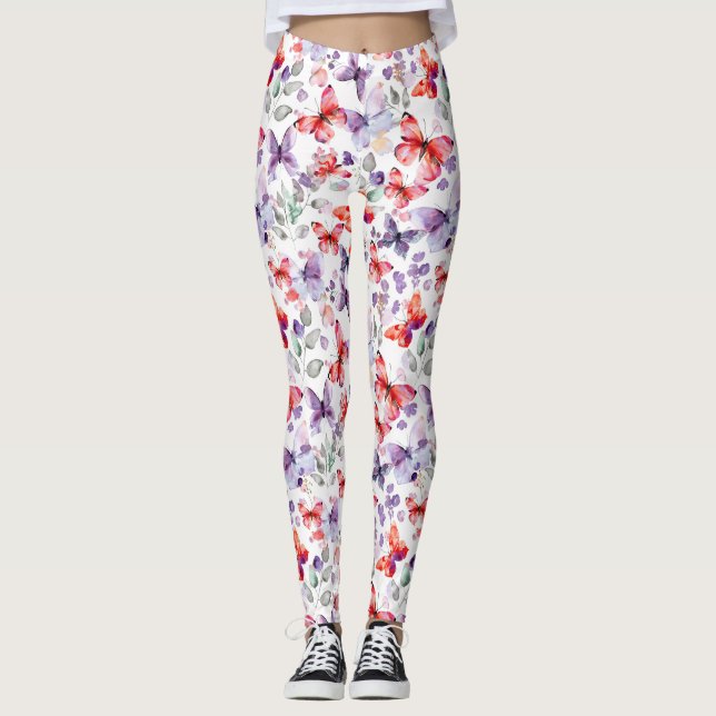 Legging Borboletas Vermelhas Roxas (Frente)