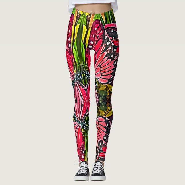 Legging Borboletas Vermelhas Vibrantes (Frente)