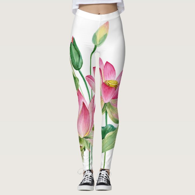 Legging Borda de Aquarela do Lotus Rosa (Frente)