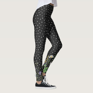 Legging Borda De Flor Selvagem Nas Bolinhas