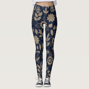 Legging Bordados Flores Escuras Vintage Ornament