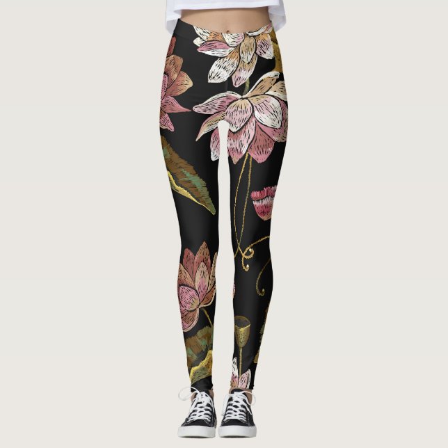 Legging Bordados Lotus Flores Sem Olhos Padrão (Frente)