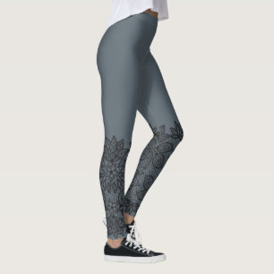 Legging Bordas pretas do olhar do laço na ardósia