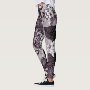 Legging Bordeaux Red Vintage Floral Toile No.1