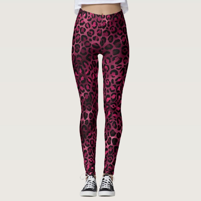 Legging Bordô e Dourado Leopardo Série Design 9 (Frente)