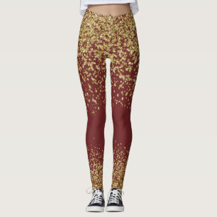 Legging Borgonha & caneleiras brilhantes Dourados