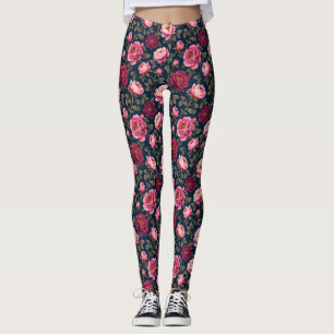 Legging Borgonha Escura e Flores Rosa