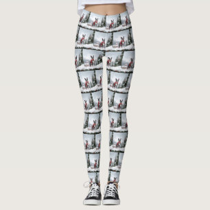 Legging Boston Terrier Dog no Natal da neve