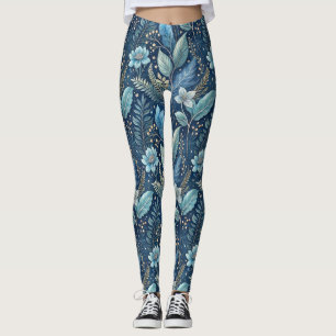 Legging Botânica Azul e Verde Intriciada - Azul Escuro Esc