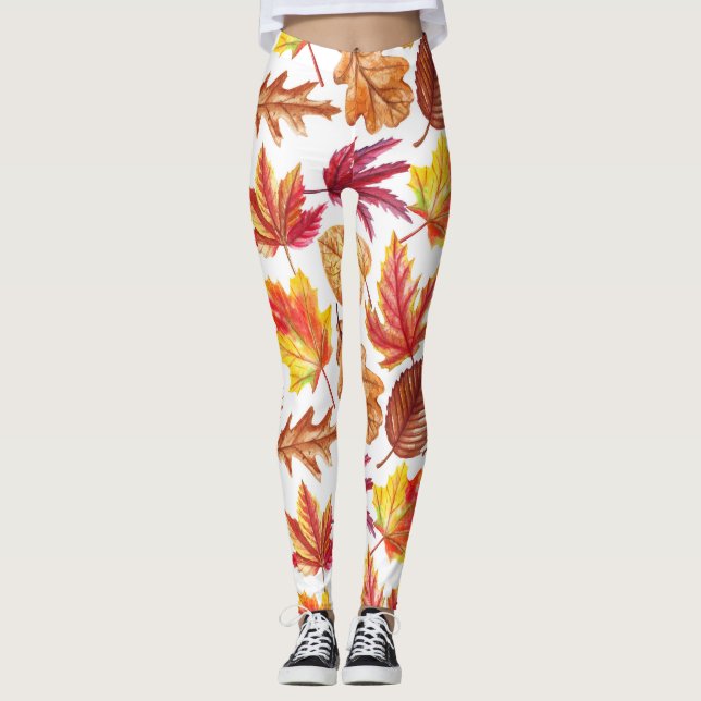 Legging Botânica de outono de aquarela, composição sem cos (Frente)