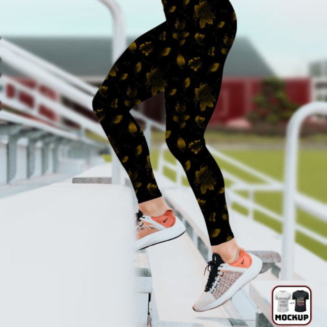 Legging Botânica Floral Dourada e Preta (Criador carregado)