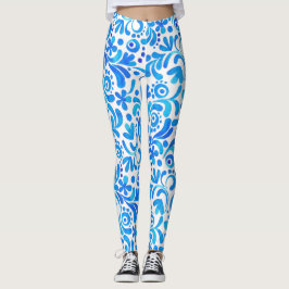 Legging Botânica Vibrante Azul e Branco