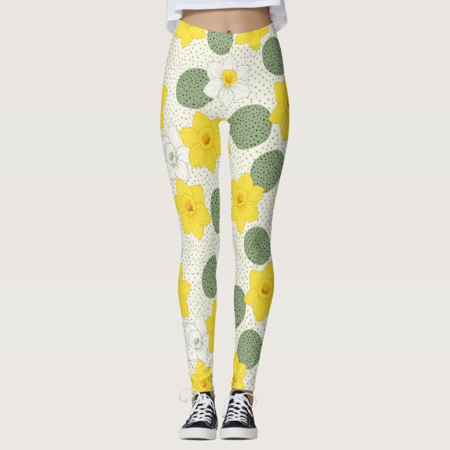 Legging Botanical Daffodil Floral Geometric Pattern (1) (Frente)