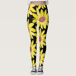 Legging Botão de Girassol em Aquarela Vibrante Pintado à M