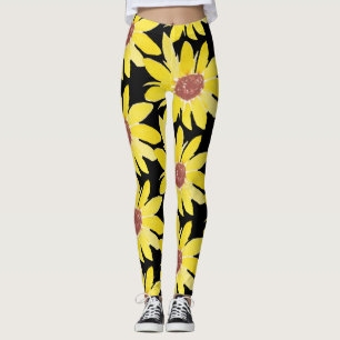 Legging Botão de Girassol em Aquarela Vibrante Pintado à M
