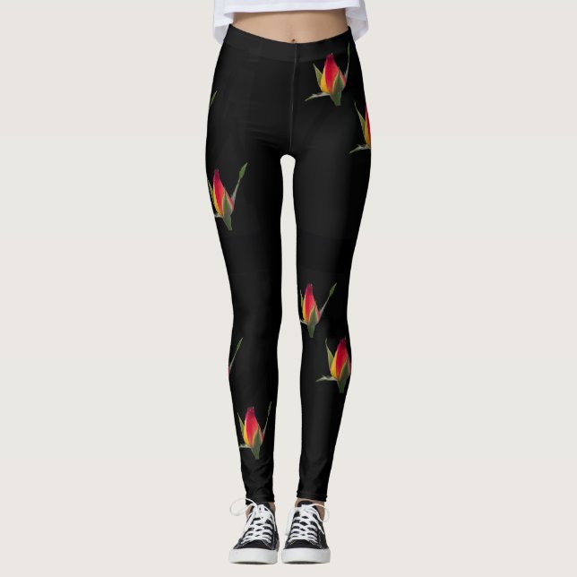 Legging botões amarelo e rosa vermelha perfeitos nas perna (Frente)