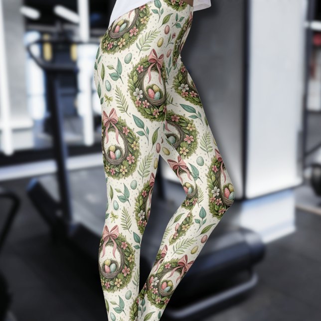 Legging Boxwood Easter Wreath Pink Bow with Egg (Criador carregado)