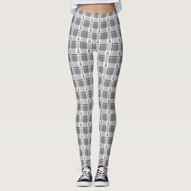 Legging Brain Cancer Awareness Plaid Gray Ribbon (Frente)