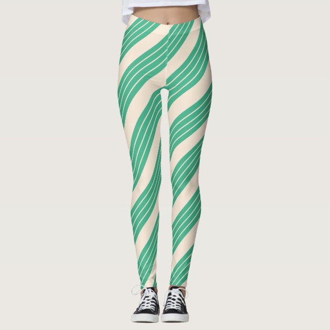Legging Branco Antigo e Listras de Hortelã (Frente)