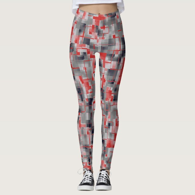 Legging Branco Cinza Azul Vermelho (Frente)