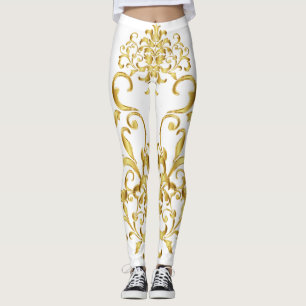 Legging Branco com o detalhe Dourado do damasco atlético