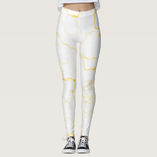 Legging Branco com padrão de mármore de folha de ouro