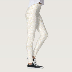 Legging Branco com Padrão Quadrado Dourado