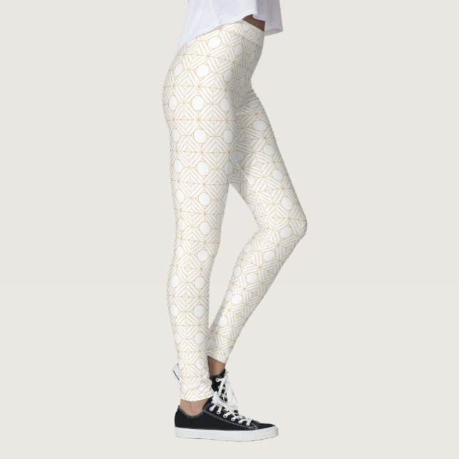 Legging Branco com Padrão Quadrado Dourado (Direita)