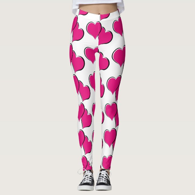 Legging branco de coração vermelho (Frente)