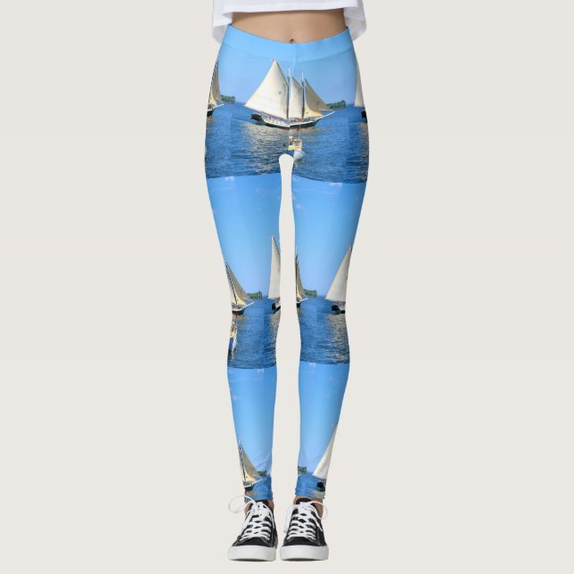 Legging branco de velejador azul duplo (Frente)