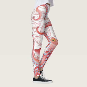 Legging Branco do Mapa de Vintagem do Octopus Vermelho