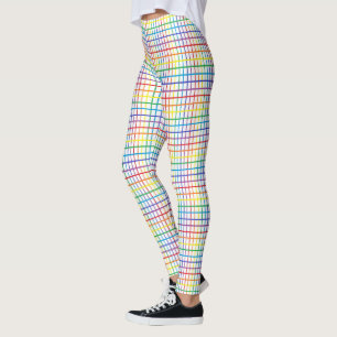 Legging Branco do Weave do arco-íris das riscas